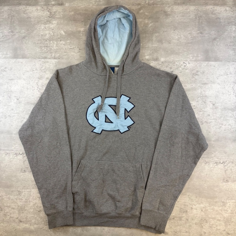 Old Varsity Brand UNC Tar Heels Hoodie Gray Blue Embroidered Pullover Sweatshirt